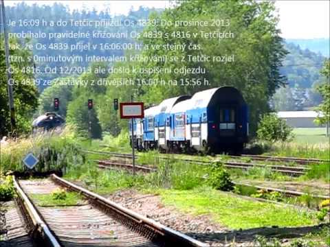 Os 4813 s 15min. zpožď. a dvojí křižování Os 4816 (s lok. 750.713+754.016) v Tetčicích, 9. 6. 2014