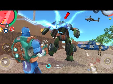 Rope Hero: Vice Town (Rope Hero Fight Huge Car Robot) Power Electric Gun Paralyze Robot System - HD