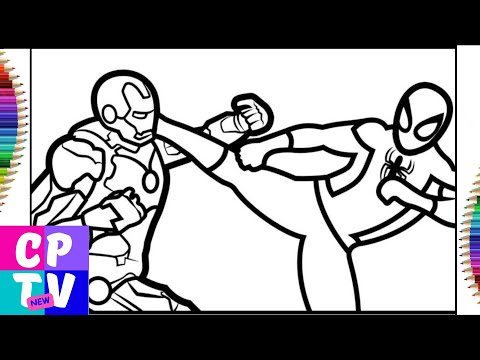 Spiderman Fights Iron Man coloring pages/Spider-Man coloring/superhero coloring page/Syn Cole-Gizmo