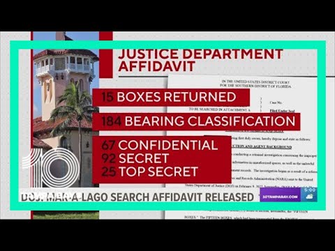 Justice Department releases a heavily-redacted version of affidavit FBI used to get search warrant