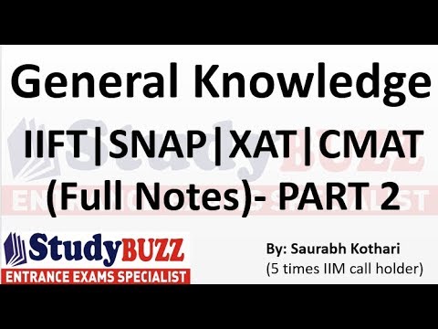 General Knowledge ! Complete notes for IIFT, XAT,CMAT and SNAP- Part 2 General Knowledge ! Complete notes for IIFT, XAT,CMAT and SNAP- Part 2