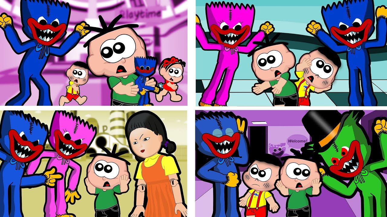 Cebolinha Mônica e Cascão em 4 Episódios Poppy Playtime com Huggy Wuggy - Desenho Animado