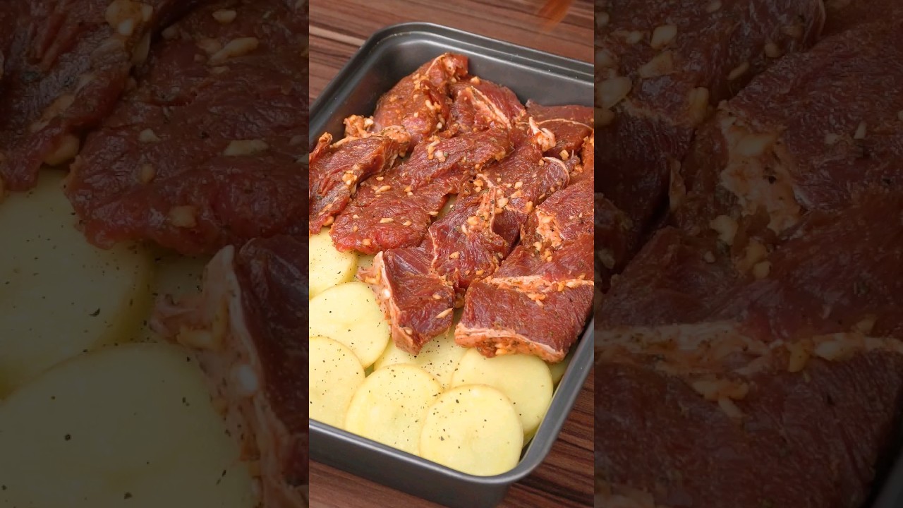 CARNE COM BATATAS AO FORNO. #shorts #receitasimples #receitafácil #almoço #jantar #comida #carne