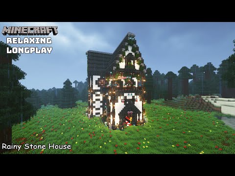Minecraft Relaxing Longplay - Rainy Stone House - Cozy Cottage House ( No Commentary ) 1.20