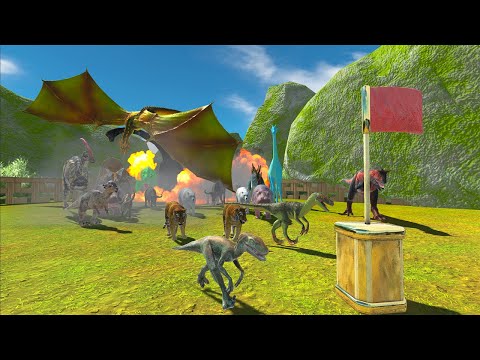DINOSAUR AND ANIMAL SPEED RACE ESCAPE FROM FIRE BREATHING DRAGON - Animal Revolt Battle Simulator