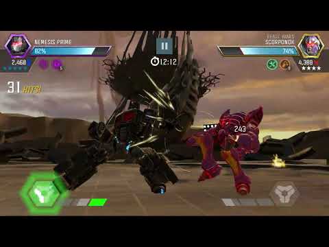 My 5 star Nemesis Prime 255 hits vs 6 hits AM Scorponok. Transformers Forged to fight