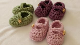 How to crochet easy baby Mary Jane shoes - booties / slippers for beginners