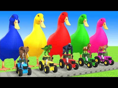 Long Slide Game With Elephant Gorilla Buffalo Hippopotamus Tiger - 3d Animal Game - Funny 3d Animals