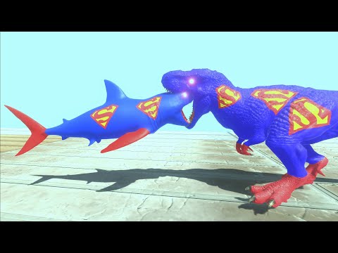 SUPERMAN SHARK vs SUPERMAN T REX AQUATIC DEATH RUN - Animal Revolt Battle Simulator