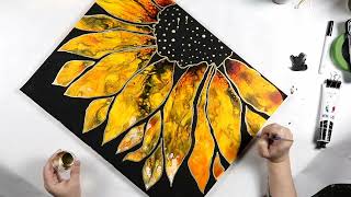 (896) Stunning Sunflower Dutch Pour Silhouette! Acrylic Pouring Technique