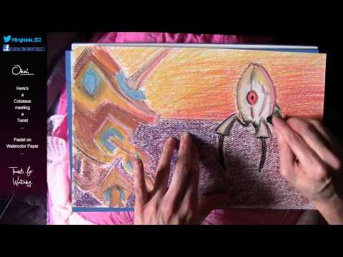 Colossus Meets a Giant Turret - Pastel on Watercolor Paper