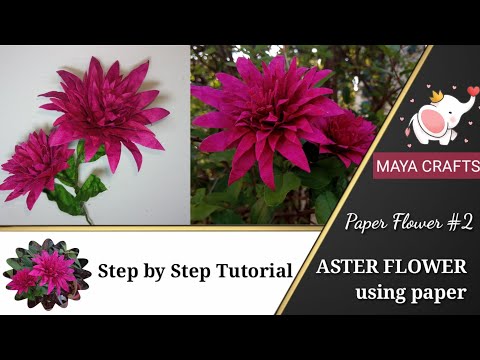 PINK ASTER FLOWER | #2 Paper Flower | STEP BY STEP TUTORIAL | DIY CRUSHED PAPER FLOWER | MAYA CRAFT
