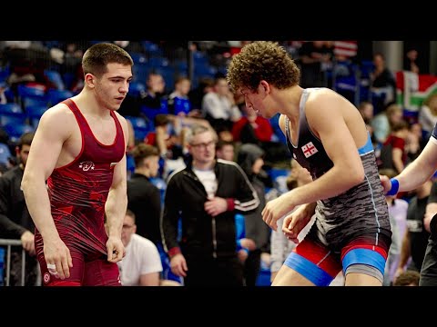U20 Kaloyan Atanasov (BUL) vs Lasha Gogshelidze (GEO) 70kg. Freestyle men wrestling. B-cam-man