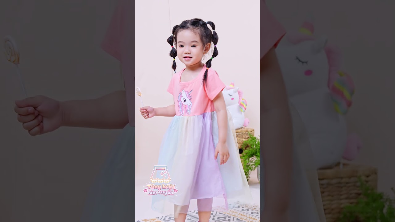 Váy bé gái tay ngắn phối lưới Unicorn