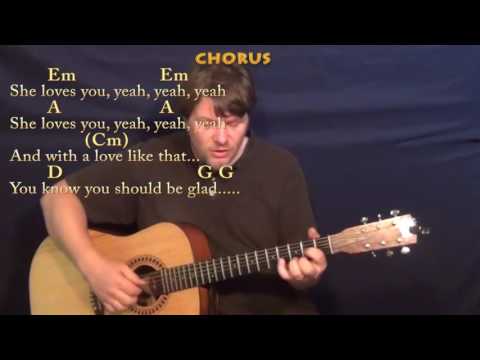 She Loves You (Beatles) Fingerstyle Guitar Cover Lesson with Chords/Lyrics