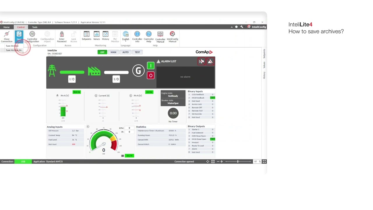InteliLite4 Controller: How to save archives?