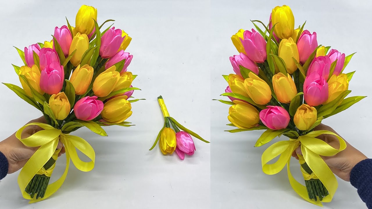DIY Easy Satin Ribbon Flower Tulips | Tulip Hand Bouquet Wedding Tutorial
