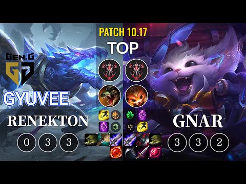 GEN gyuvee Renekton vs Gnar Top - KR Patch 10.17