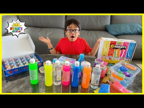 Ryan mixing all my store bought slime challenge!!