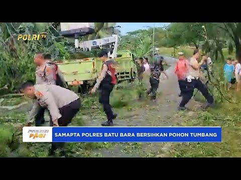 KASAT SAMAPTA POLRES BATU BARA POLDA SUMUT TURUN TANGAN BERSIHKAN POHON TUMBANG