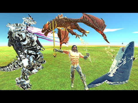 Mecha Godzilla Attacks vs Lava Dragon,Aquaman,Batman Dragon. Animal Revolt Battle Simulator
