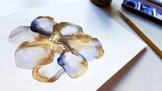Meditative painting of an abstract flower with watercolor and Walnut Ink