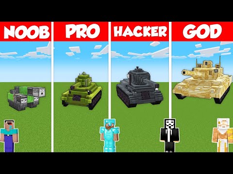 MILITARY TANK HOUSE BUILD CHALLENGE - Minecraft Battle: NOOB vs PRO vs HACKER vs GOD / Animation