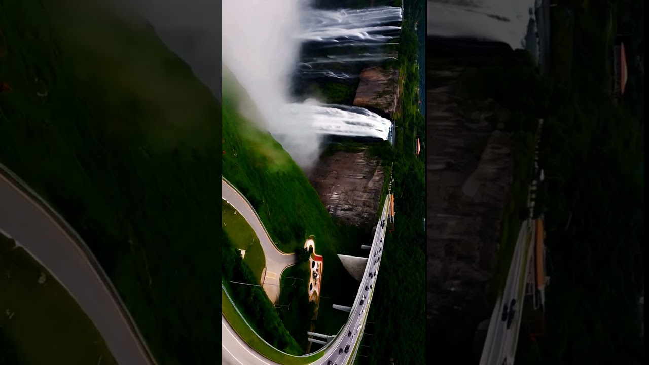 Waterfalls cascading down a mountainside, #NatureIsAmazing#screenshot #water #mountains #reflection