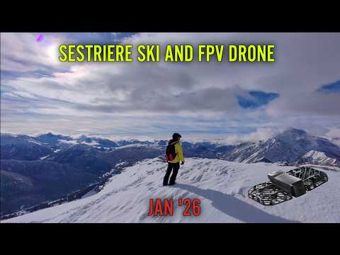 Skiing in Sestriere Drone view 4k