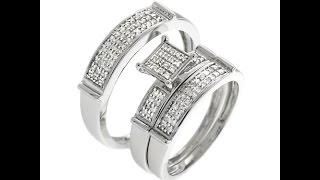 White Gold Trio Wedding Sets | Mens Womens Wedding Rings Matching 0.38ct W Diamond