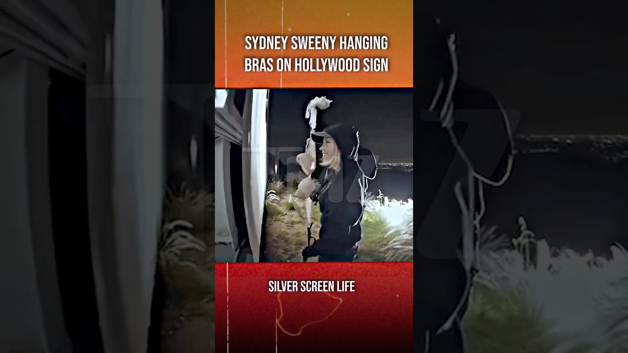 Sydney Sweeney Hanging Bras on Hollywood Sign
