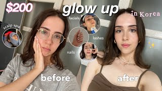 FULL GLOW UP IN KOREA FOR ONLY 200$ 🇰🇷 laser facelift, glass skin, scalp spa, lash perm, nails