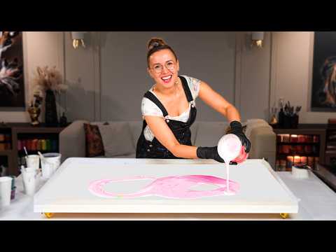 HUGE Canvas! + MARBLE Effect 🎨Abstract Flowers 😱 Fluid Floral Painting - Acrylic Pouring Dutch Pour