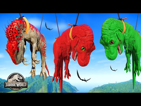 Tyrannosaurus Rex vs Evolved I-Rex vs Giganotosaurus vs Spinosaurus Dinosaurs Fighting 🌍 JWE