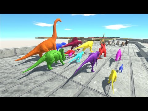 Dinosaurs trying to escape from Neon Dinosaurs Aliens - Animal Revolt Battle Simulator
