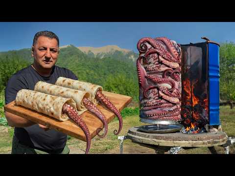 Grilled Octopus Doner Kebab – Spit-Roasted, Charcoal Finish