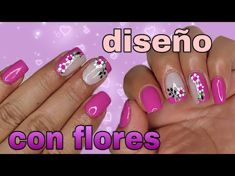 Diseño de uñas /colorido /con flores/fucsia 🌸🌸😍/Colorful fuchsia nail desingn with flowers.