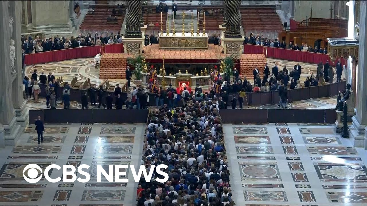 Mourners visit Pope Francis' coffin, Trump walks back Powell comments, more | CBS News 24/7