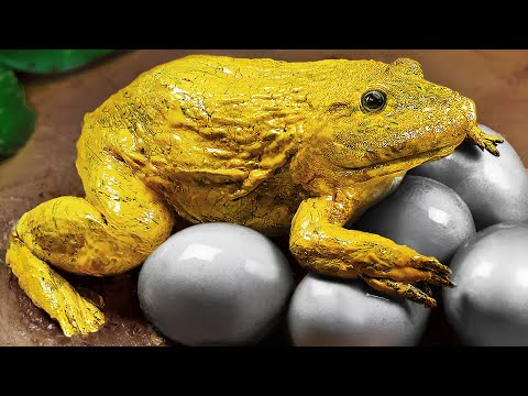 Stop Motion ASMR - Giant Golden Frog That Hunts Catfish And Koi Fish Cooked In The Original Mud