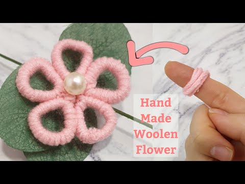 Amazing Woolen Flower Ideas using Finger - Hand Embroidery Amazing Trick - Sewing Hack - No Crochet