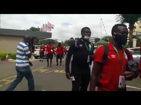 The Uganda Cranes leaving their team  hotel to Kamuzu Stadium for the decisive game against malawi