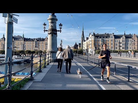Sweden, Stockholm Walk: Djurgårdsbron/Djurgården Bridge and Strandvägen East Side View.