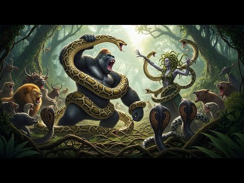 “King Kong & the Lions vs Medusa Gorgon — Epic Snake Invasion of Skull Island”