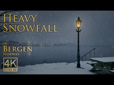 Schwerer Schneefall in Bergen – Verborgene Gassen | Atmosphärischer 4K-Spaziergang | Binaurale Audio