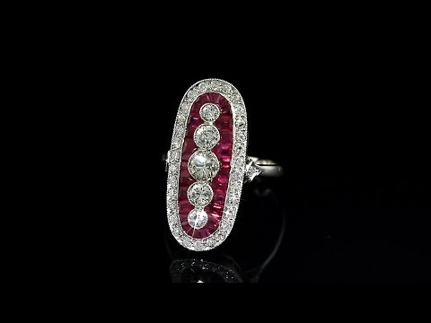 Art Deco Diamond and Ruby Platinum Ring by TrendObsession