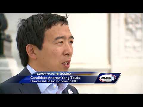NH州では、大統領候補のアンドリュー・ヤン氏が国民皆保険のベーシックインカムを謳っている。 (In NH, presidential candidate Andrew Yang touts universal basic income)