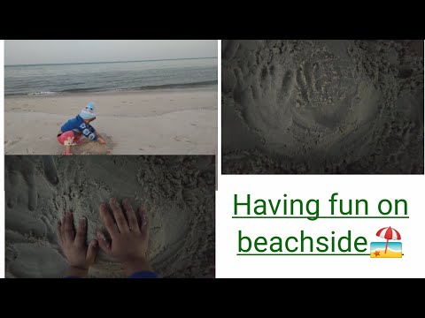 baby having fun on Beach side | baby play on beach side| mahi making home from sand on beach side |