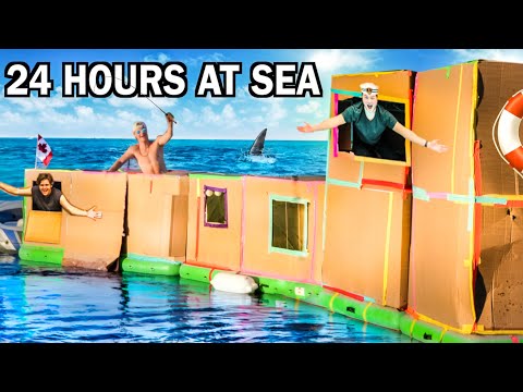 24 HOURS AT SEA In Our 2 Story FLOATING BOX FORT HOUSE BOAT!