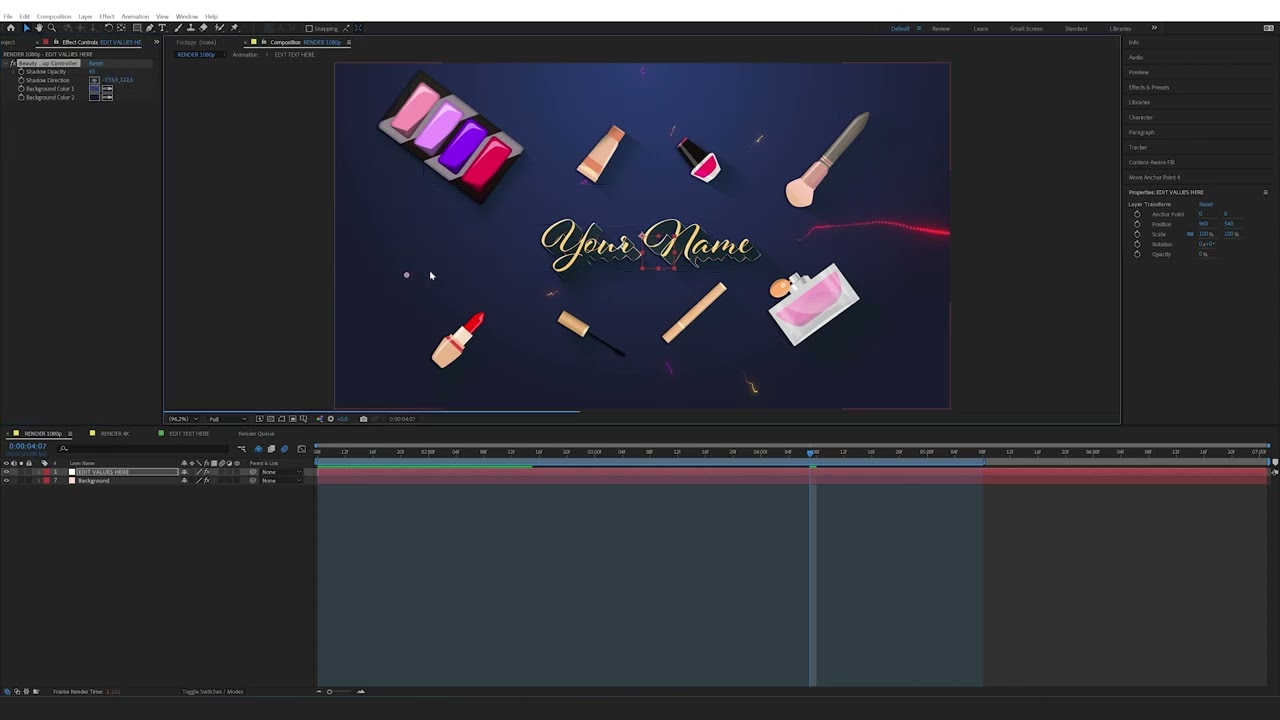 How to edit the Beauty Makeup Title Template in After Effects