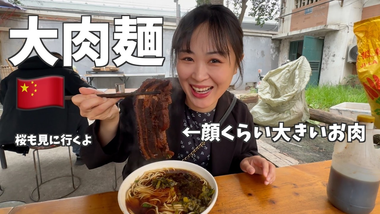 【大肉麺】名前通りの巨大なお肉が乗った麺を食べて桜を見る中国での1日
